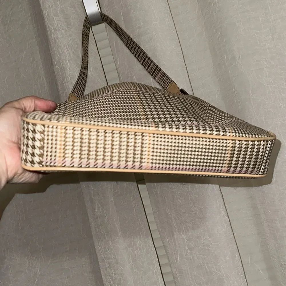 LRL Ivory Tan White Pink Gold Houndstooth Leather Silver Tone Hardware Hobo Bag - Picture 5 of 16